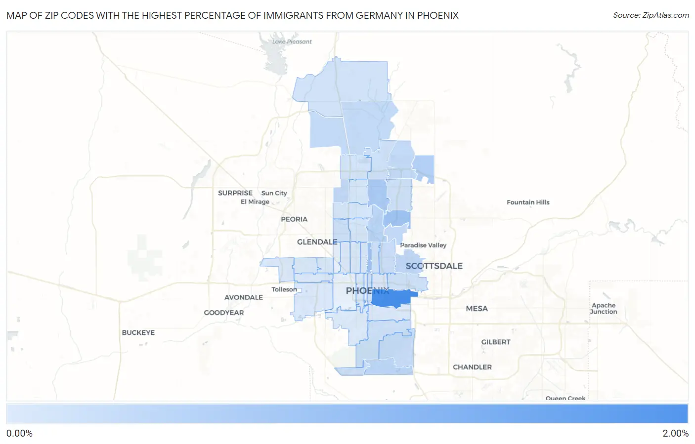 Zip Codes with the Highest Percentage of Immigrants from Germany in Phoenix Map