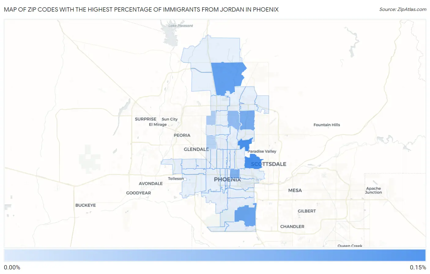 Zip Codes with the Highest Percentage of Immigrants from Jordan in Phoenix Map