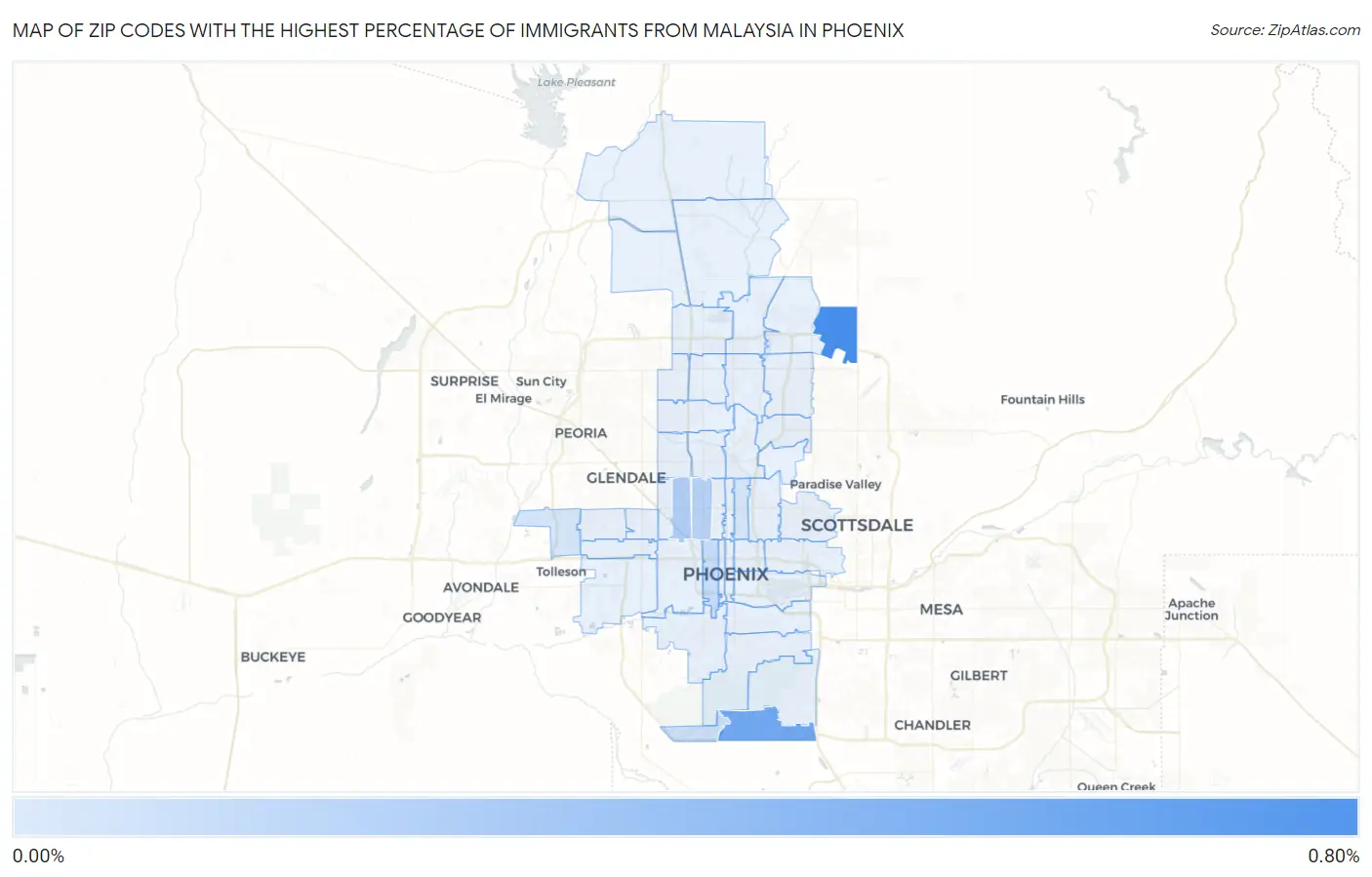 Zip Codes with the Highest Percentage of Immigrants from Malaysia in Phoenix Map