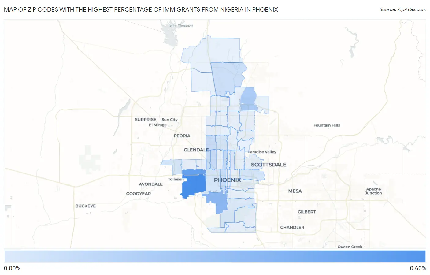 Zip Codes with the Highest Percentage of Immigrants from Nigeria in Phoenix Map