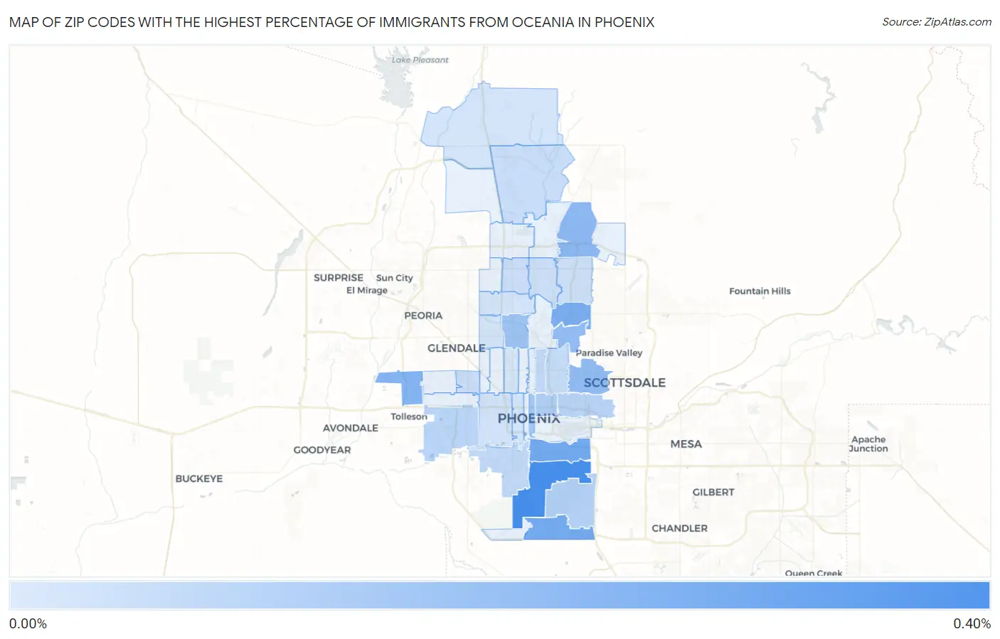 Zip Codes with the Highest Percentage of Immigrants from Oceania in Phoenix Map