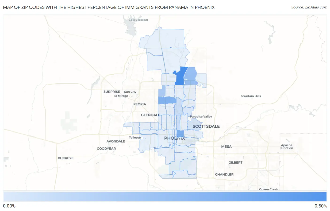 Zip Codes with the Highest Percentage of Immigrants from Panama in Phoenix Map