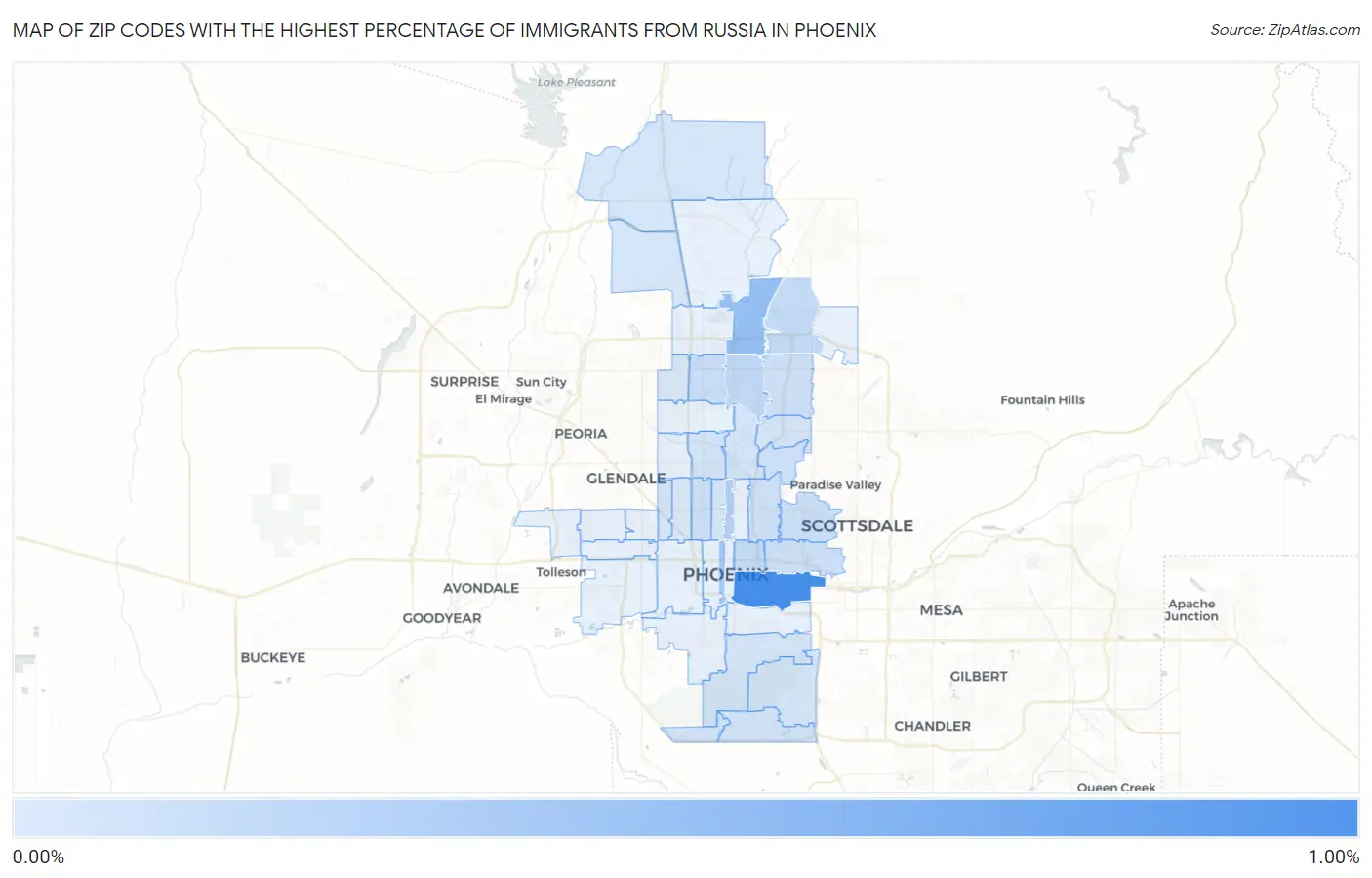 Zip Codes with the Highest Percentage of Immigrants from Russia in Phoenix Map