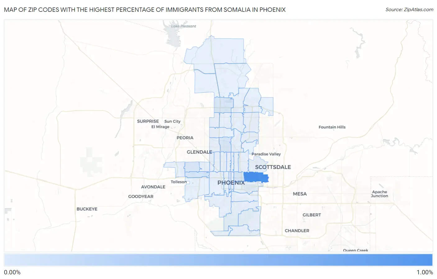 Zip Codes with the Highest Percentage of Immigrants from Somalia in Phoenix Map