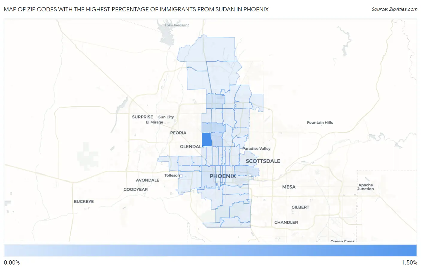Zip Codes with the Highest Percentage of Immigrants from Sudan in Phoenix Map