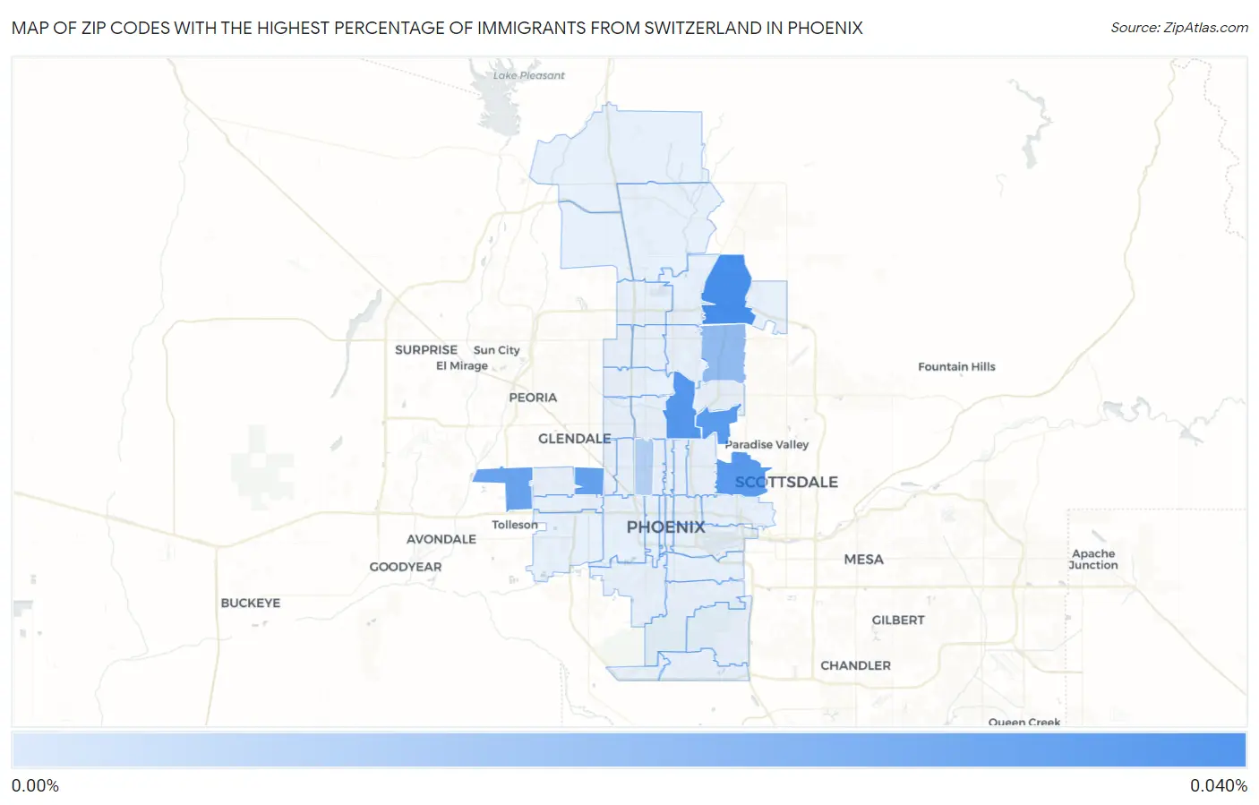 Zip Codes with the Highest Percentage of Immigrants from Switzerland in Phoenix Map