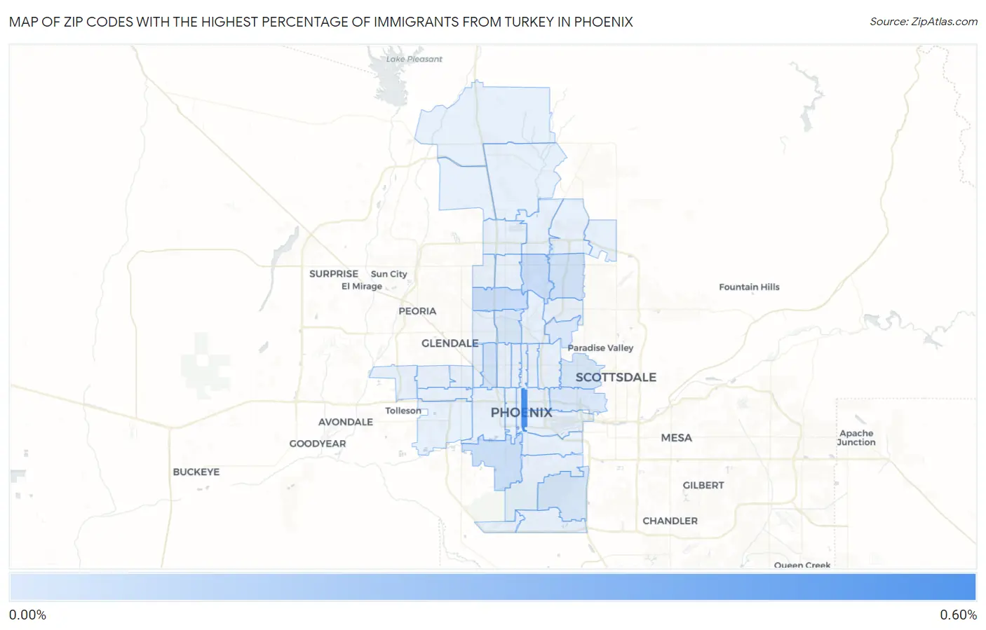 Zip Codes with the Highest Percentage of Immigrants from Turkey in Phoenix Map