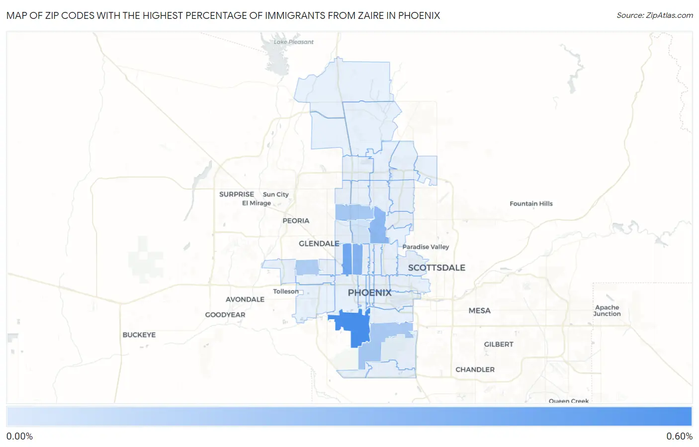 Zip Codes with the Highest Percentage of Immigrants from Zaire in Phoenix Map