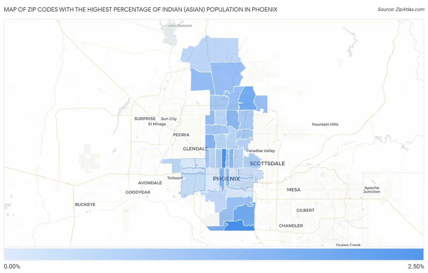Zip Codes with the Highest Percentage of Indian (Asian) Population in Phoenix Map