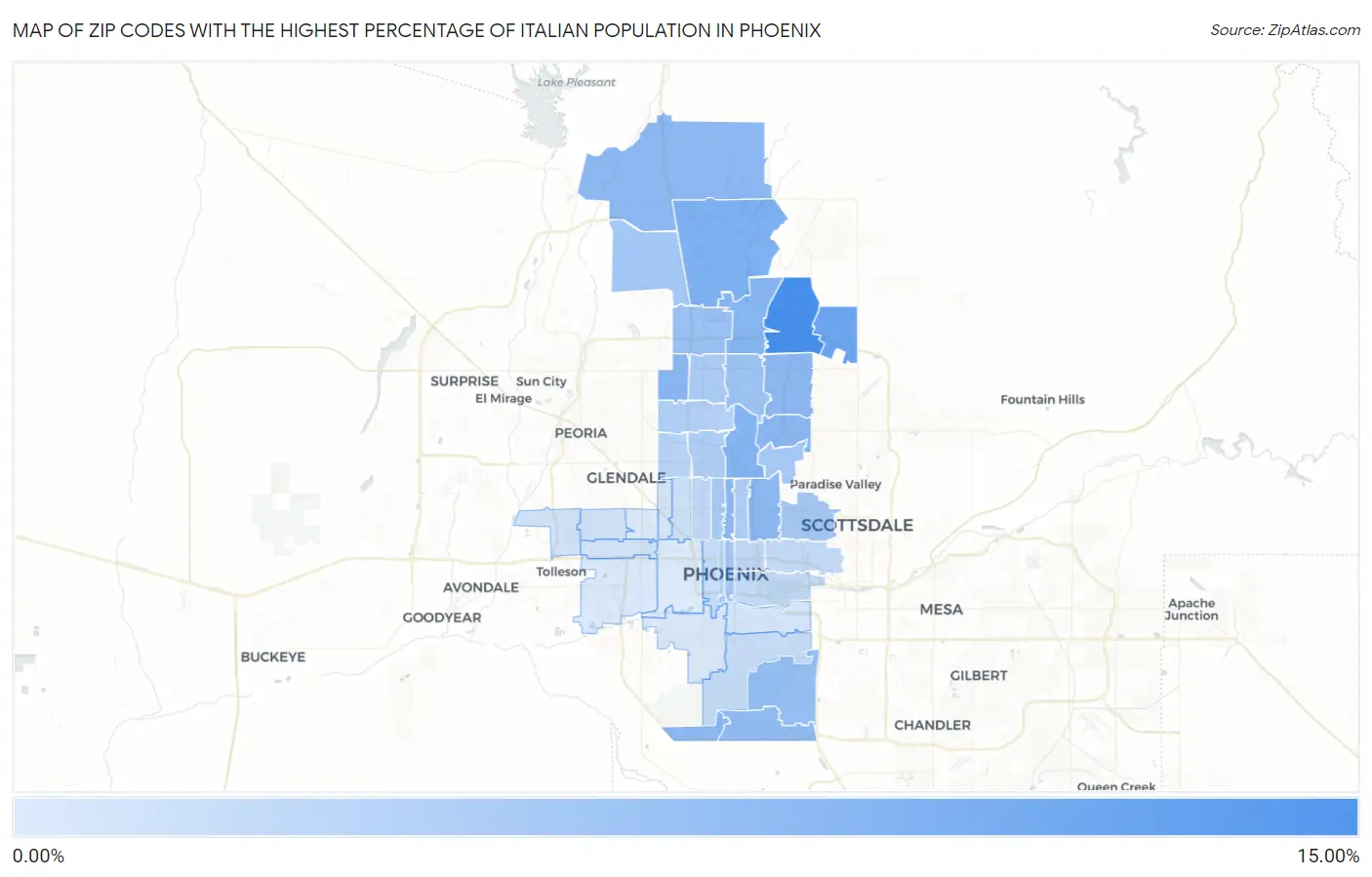Zip Codes with the Highest Percentage of Italian Population in Phoenix Map