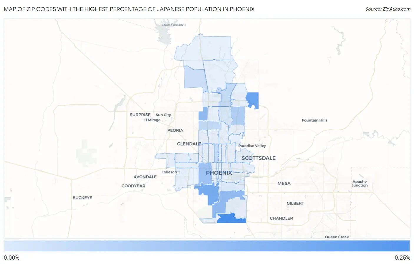 Zip Codes with the Highest Percentage of Japanese Population in Phoenix Map