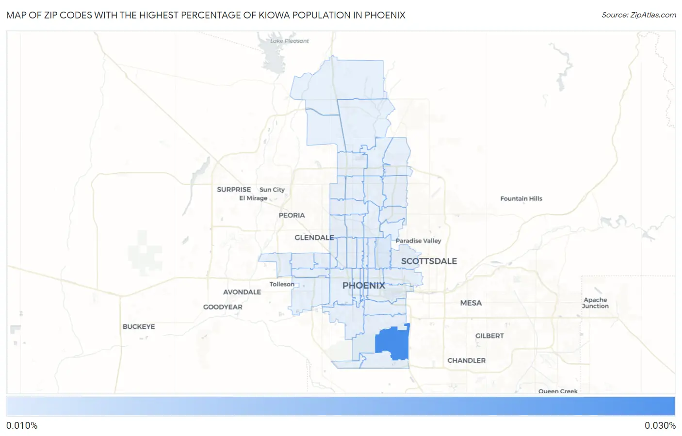 Zip Codes with the Highest Percentage of Kiowa Population in Phoenix Map