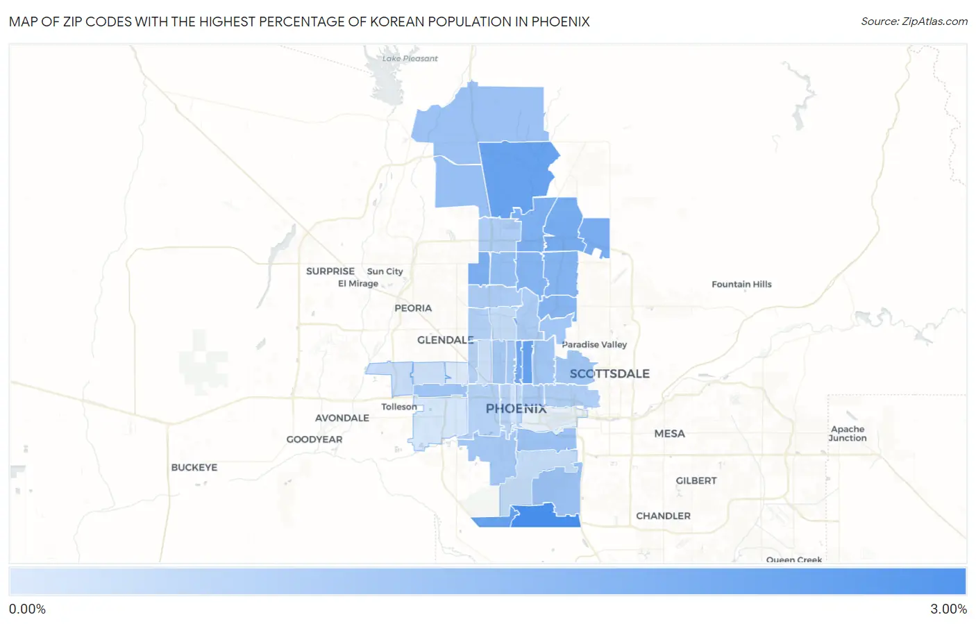 Zip Codes with the Highest Percentage of Korean Population in Phoenix Map