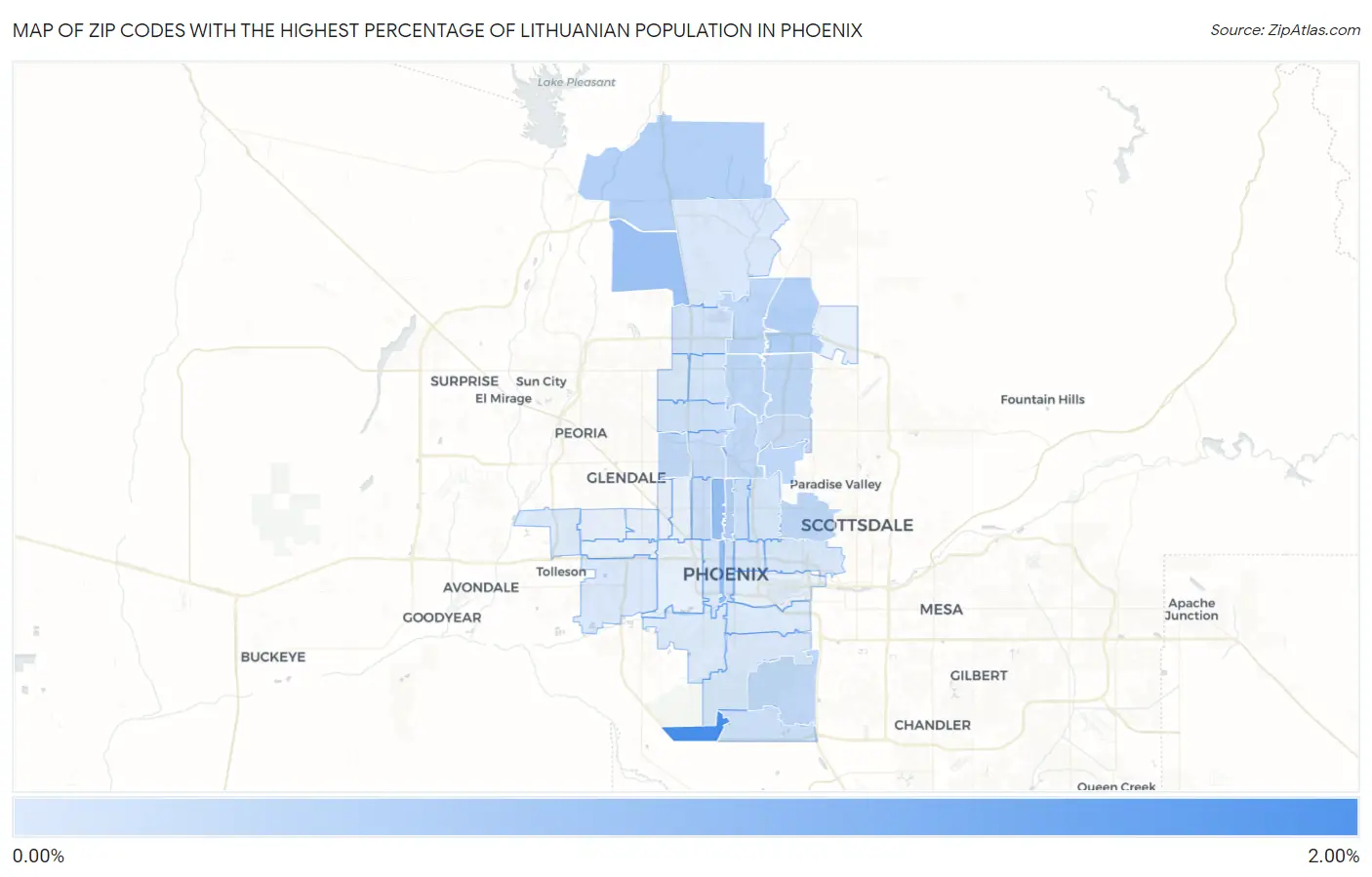 Zip Codes with the Highest Percentage of Lithuanian Population in Phoenix Map
