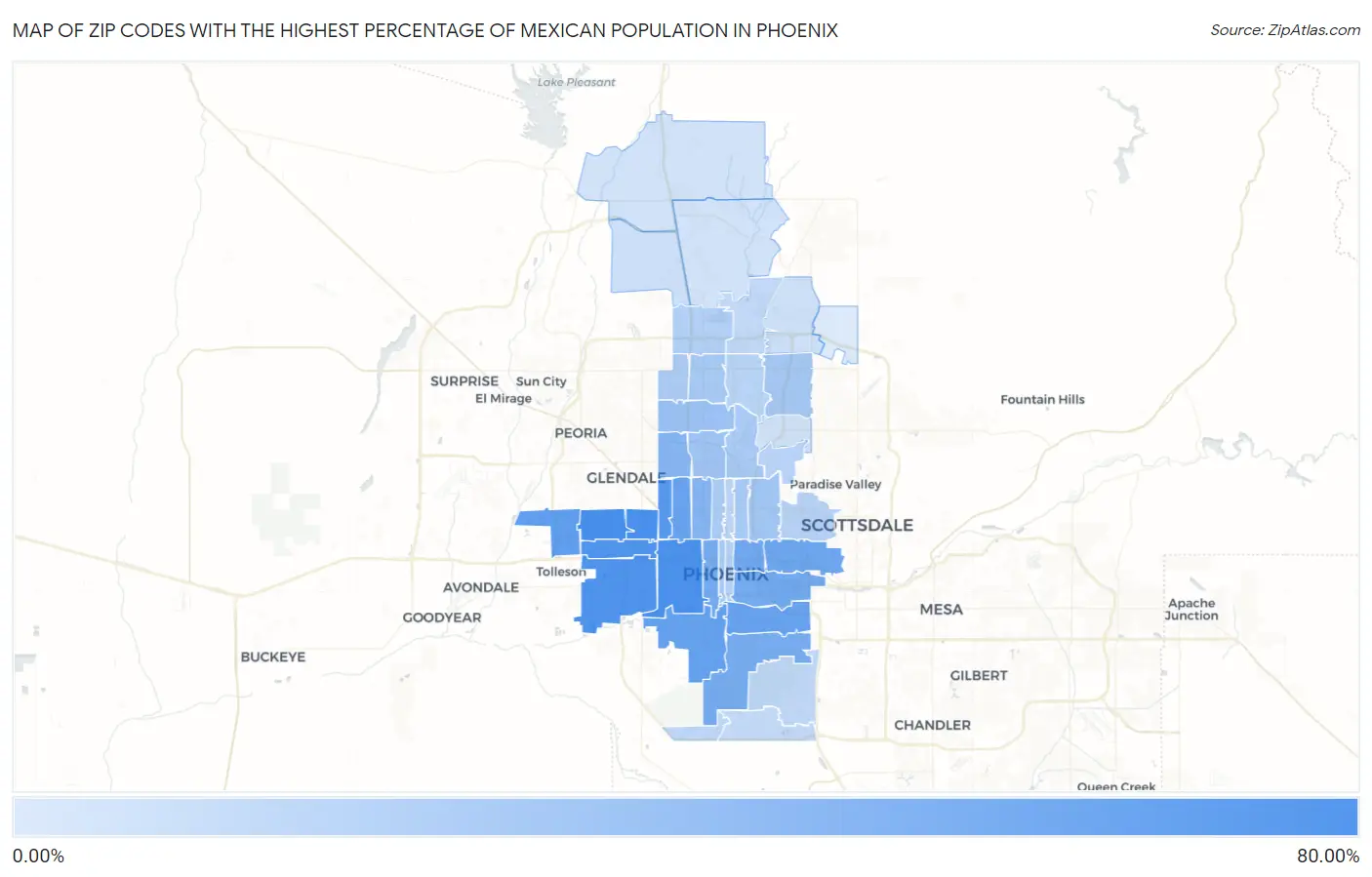 Zip Codes with the Highest Percentage of Mexican Population in Phoenix Map