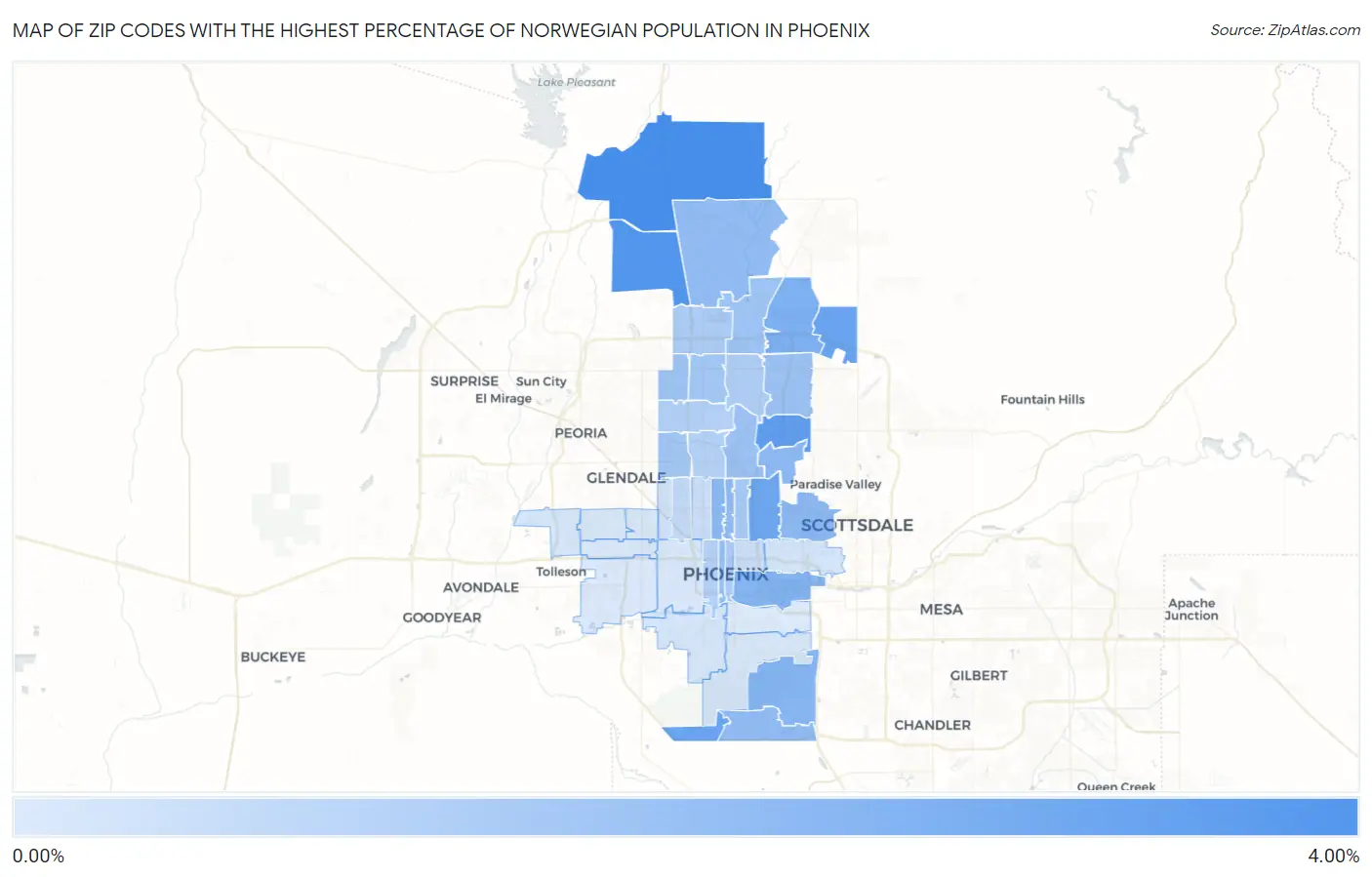 Zip Codes with the Highest Percentage of Norwegian Population in Phoenix Map