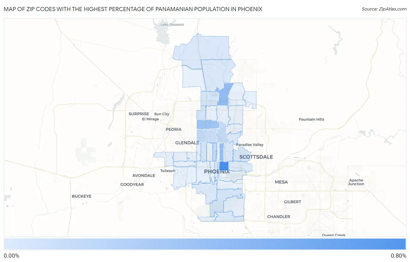 Zip Codes with the Highest Percentage of Panamanian Population in Phoenix Map