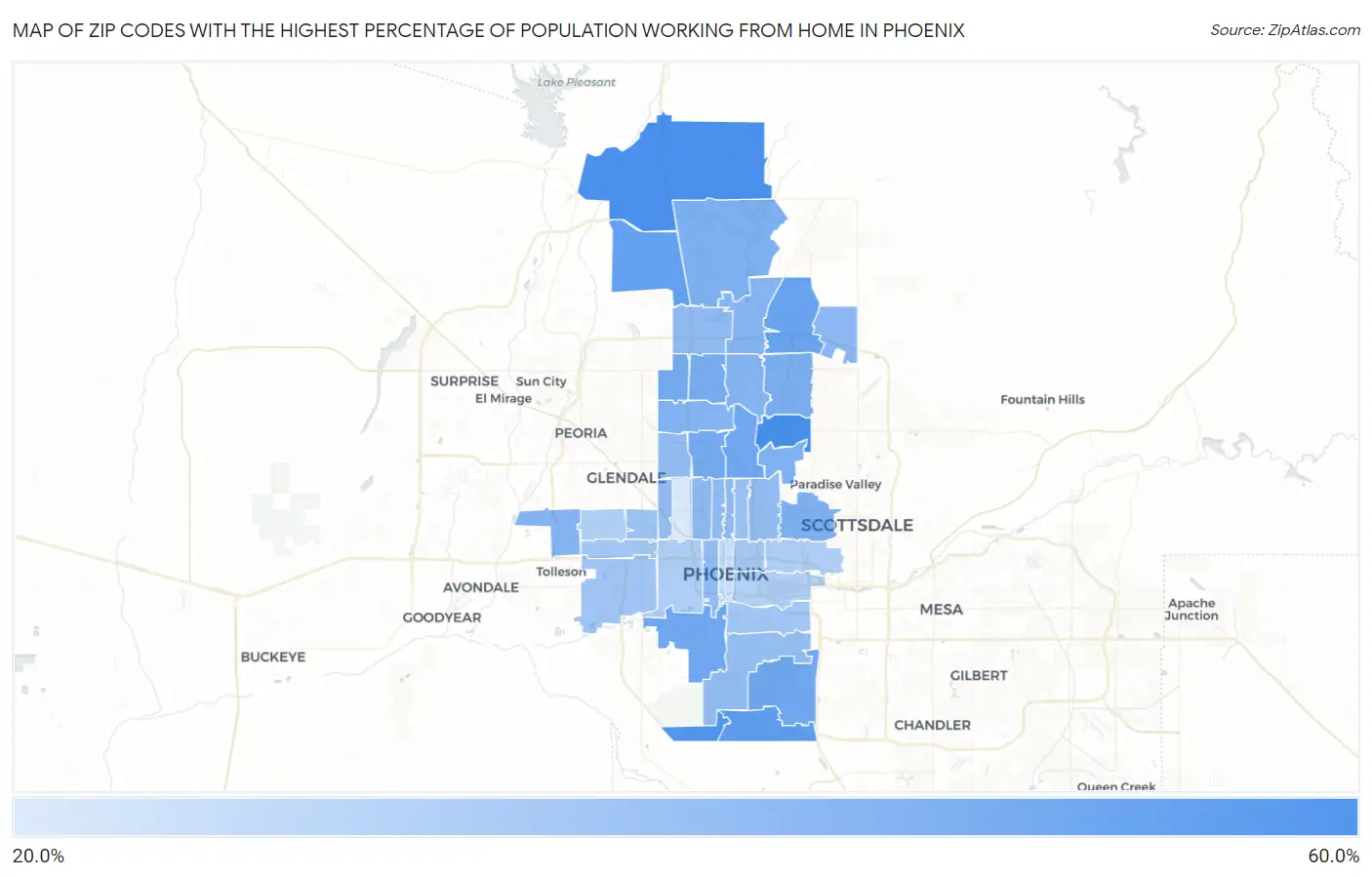 Zip Codes with the Highest Percentage of Population Working from Home in Phoenix Map