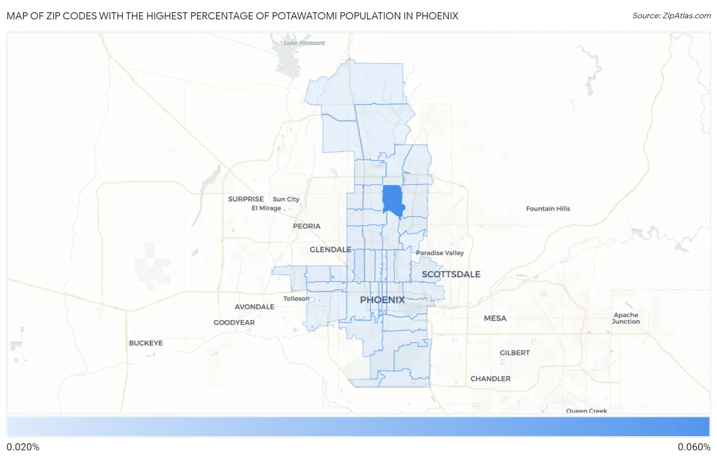Zip Codes with the Highest Percentage of Potawatomi Population in Phoenix Map