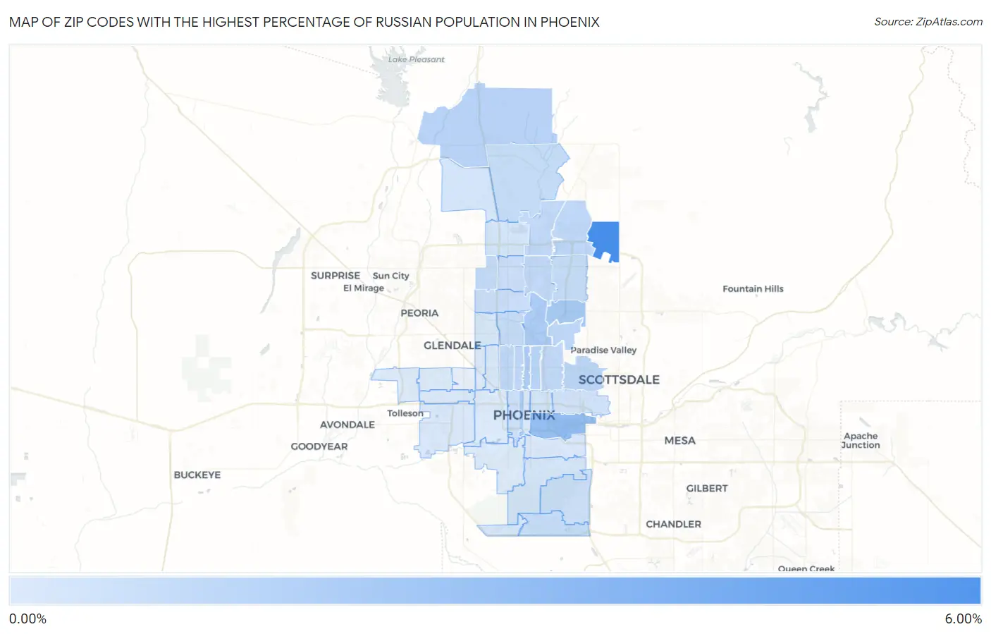 Zip Codes with the Highest Percentage of Russian Population in Phoenix Map