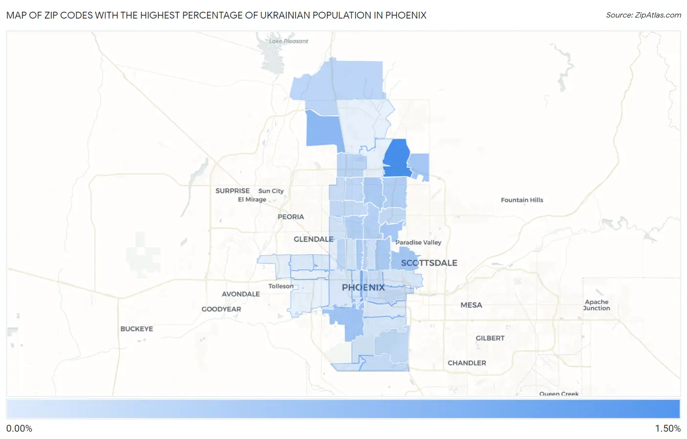 Zip Codes with the Highest Percentage of Ukrainian Population in Phoenix Map