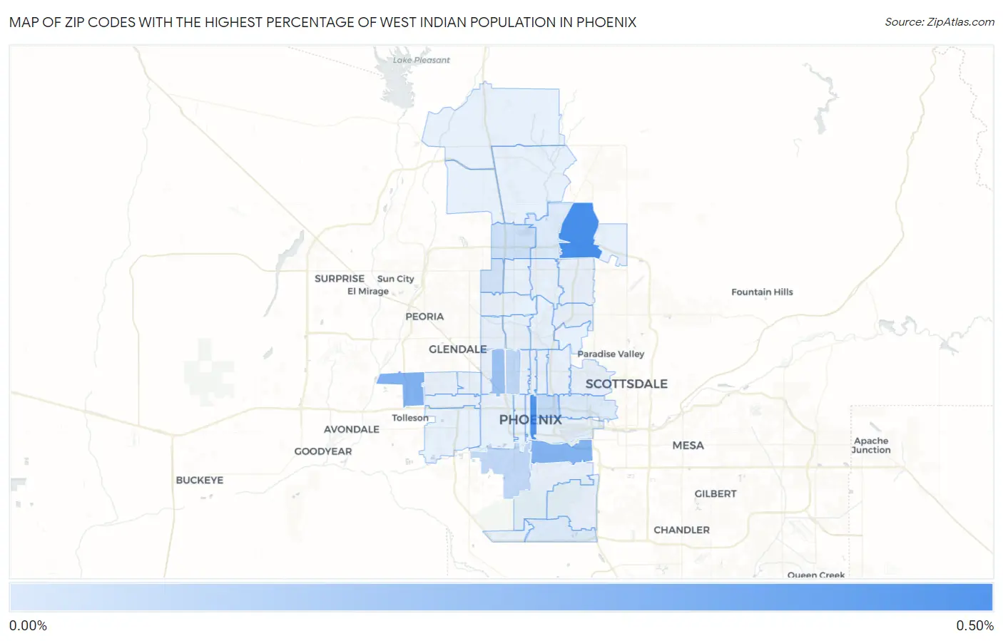 Zip Codes with the Highest Percentage of West Indian Population in Phoenix Map