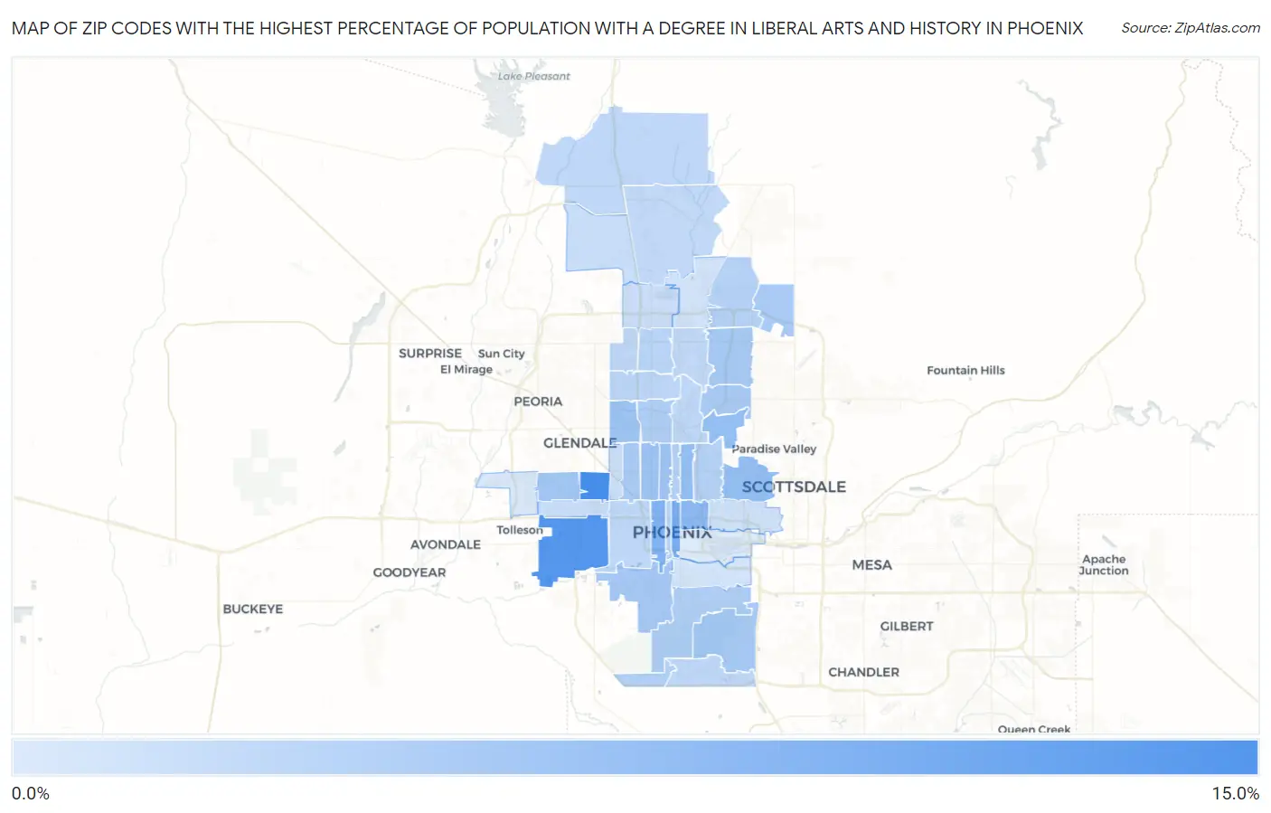 Zip Codes with the Highest Percentage of Population with a Degree in Liberal Arts and History in Phoenix Map
