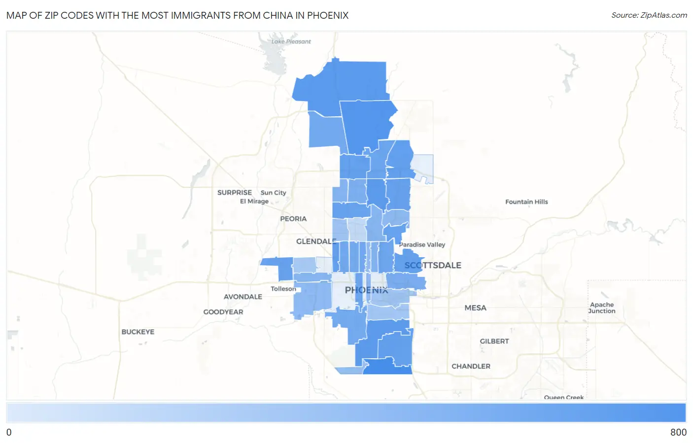 Zip Codes with the Most Immigrants from China in Phoenix Map