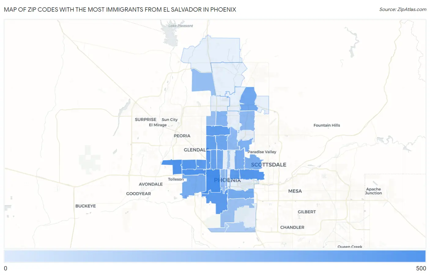 Zip Codes with the Most Immigrants from El Salvador in Phoenix Map