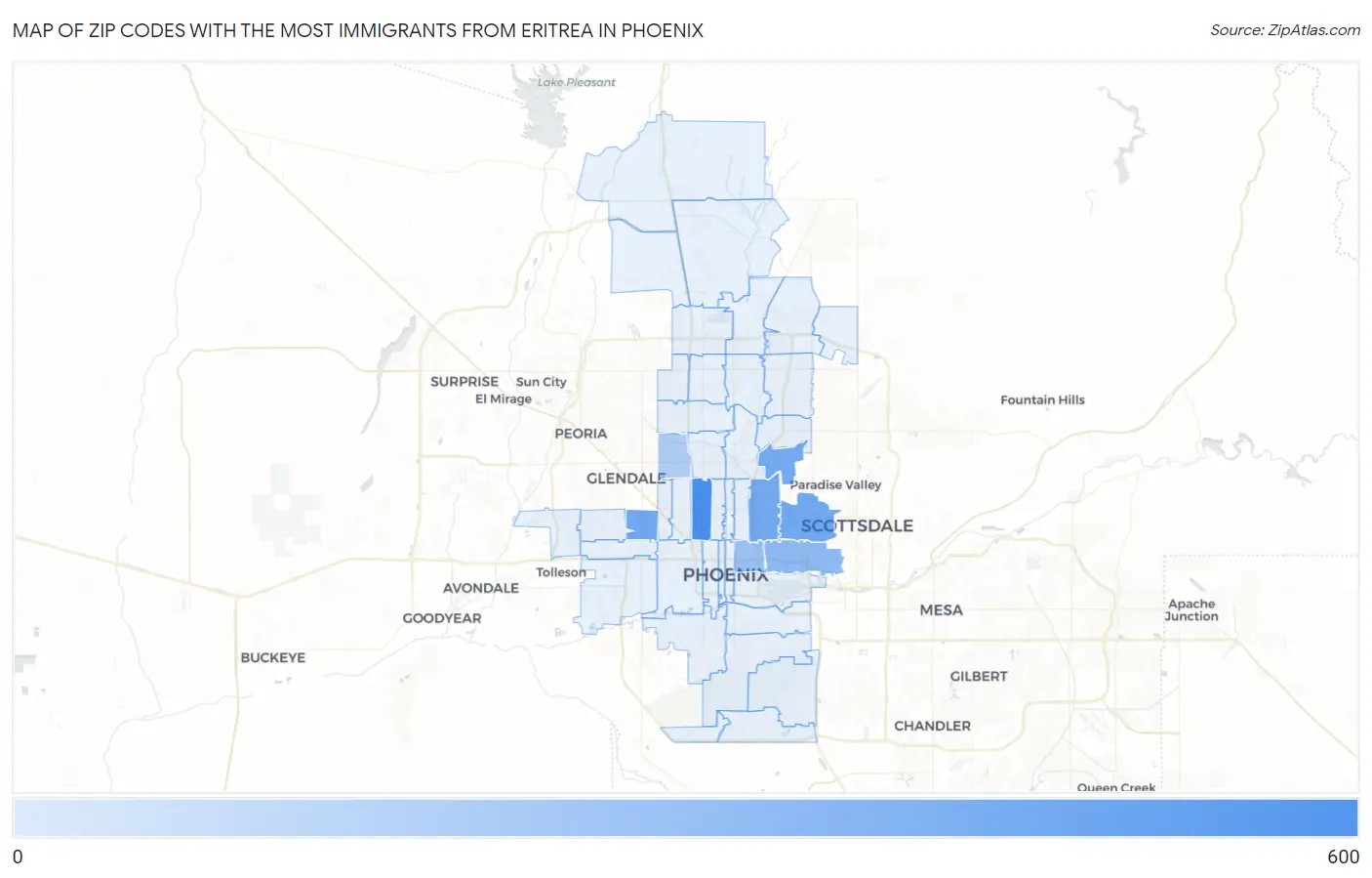 Zip Codes with the Most Immigrants from Eritrea in Phoenix Map