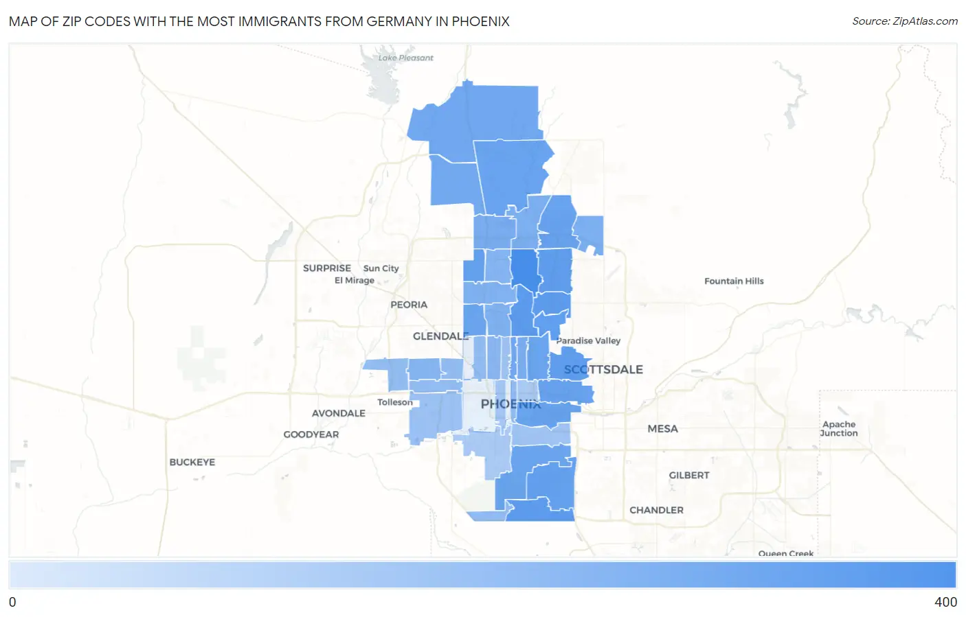 Zip Codes with the Most Immigrants from Germany in Phoenix Map