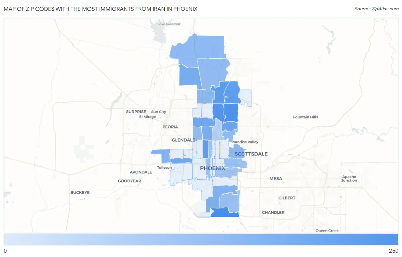 Zip Codes with the Most Immigrants from Iran in Phoenix Map