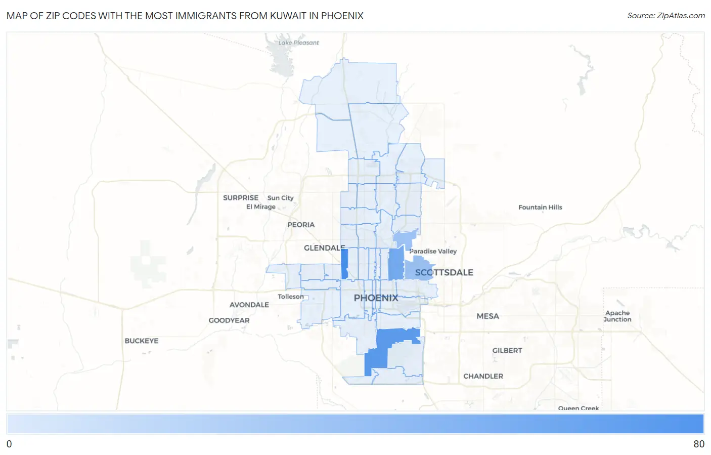 Zip Codes with the Most Immigrants from Kuwait in Phoenix Map