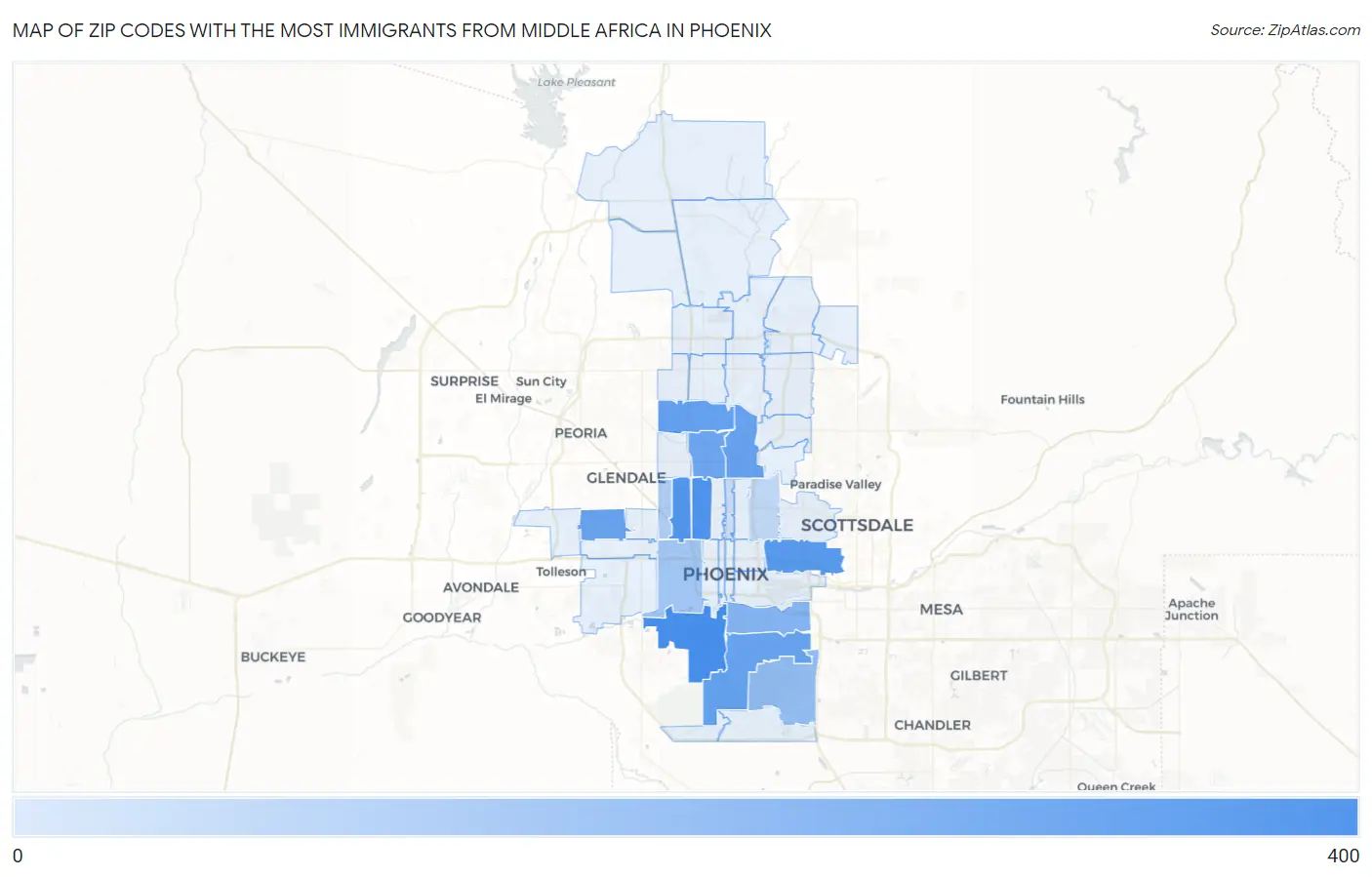 Zip Codes with the Most Immigrants from Middle Africa in Phoenix Map