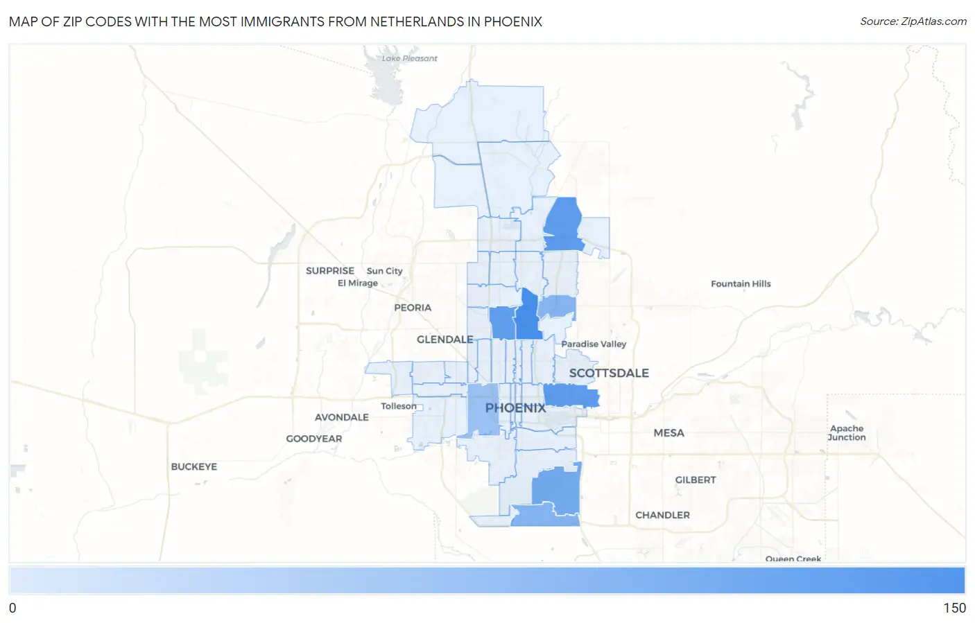 Zip Codes with the Most Immigrants from Netherlands in Phoenix Map