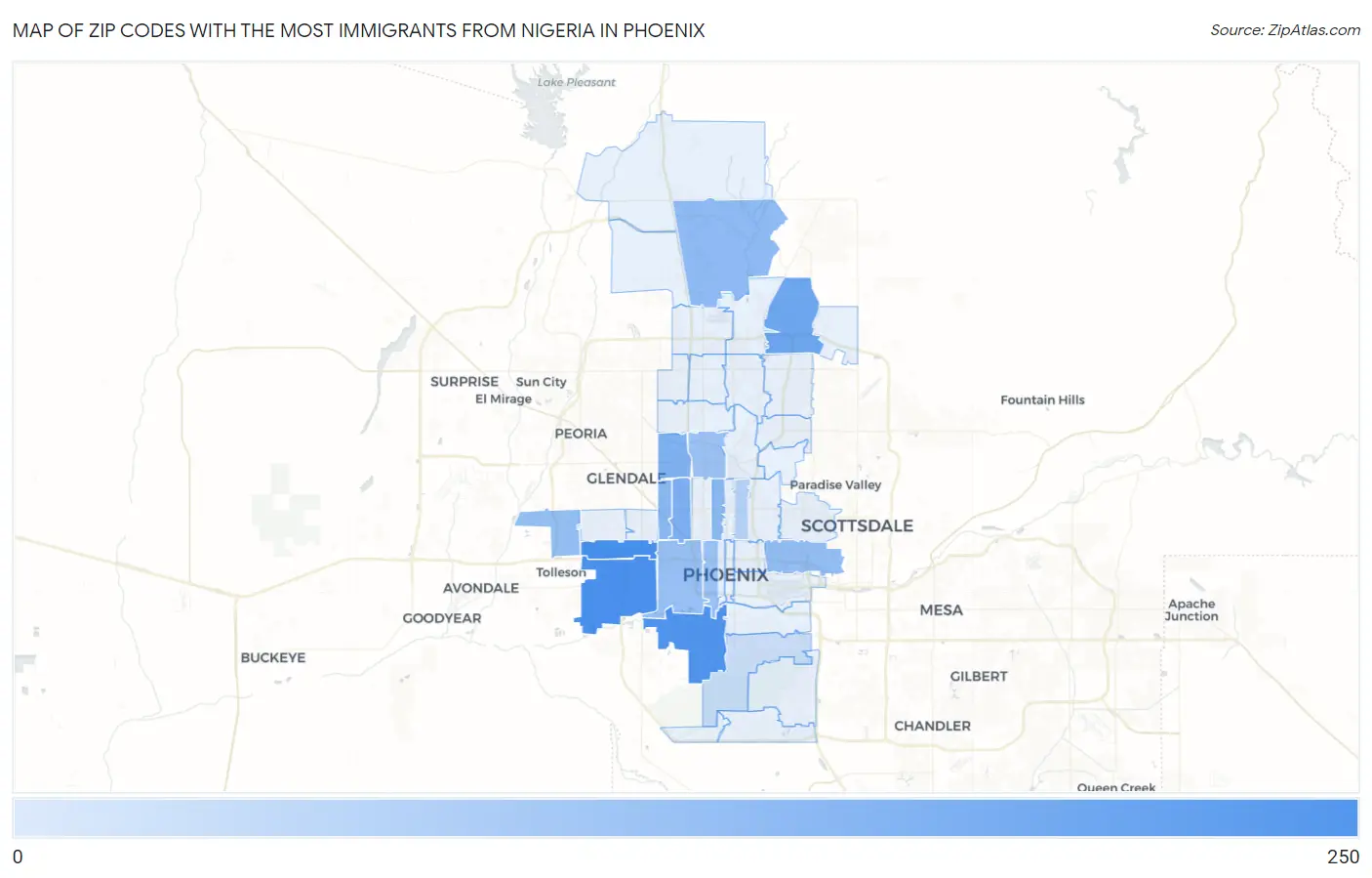 Zip Codes with the Most Immigrants from Nigeria in Phoenix Map