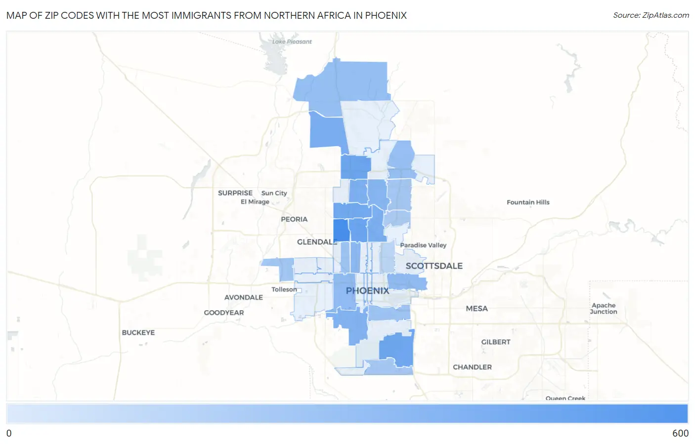 Zip Codes with the Most Immigrants from Northern Africa in Phoenix Map