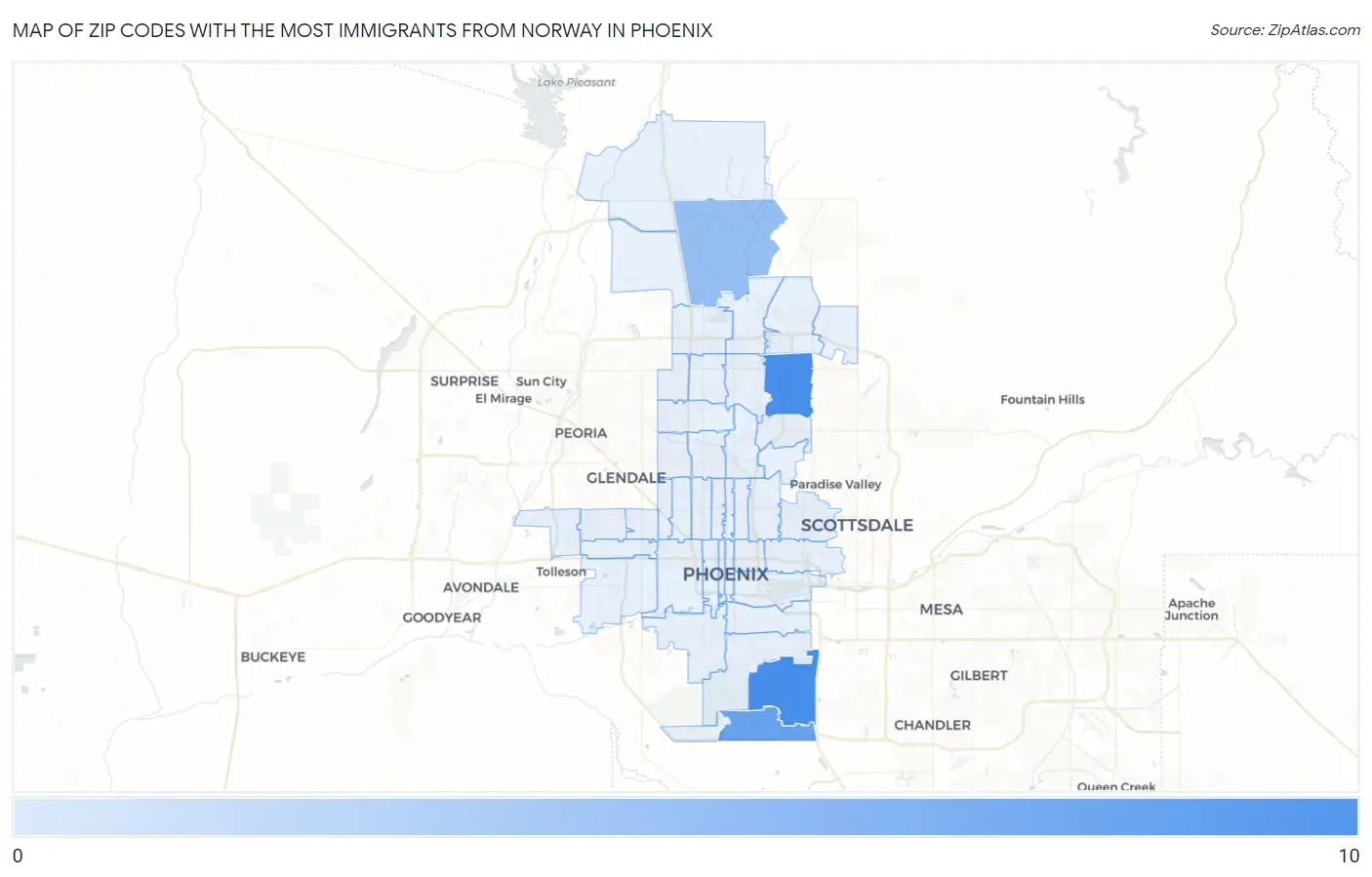 Zip Codes with the Most Immigrants from Norway in Phoenix Map