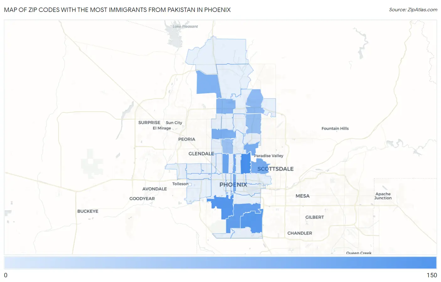 Zip Codes with the Most Immigrants from Pakistan in Phoenix Map