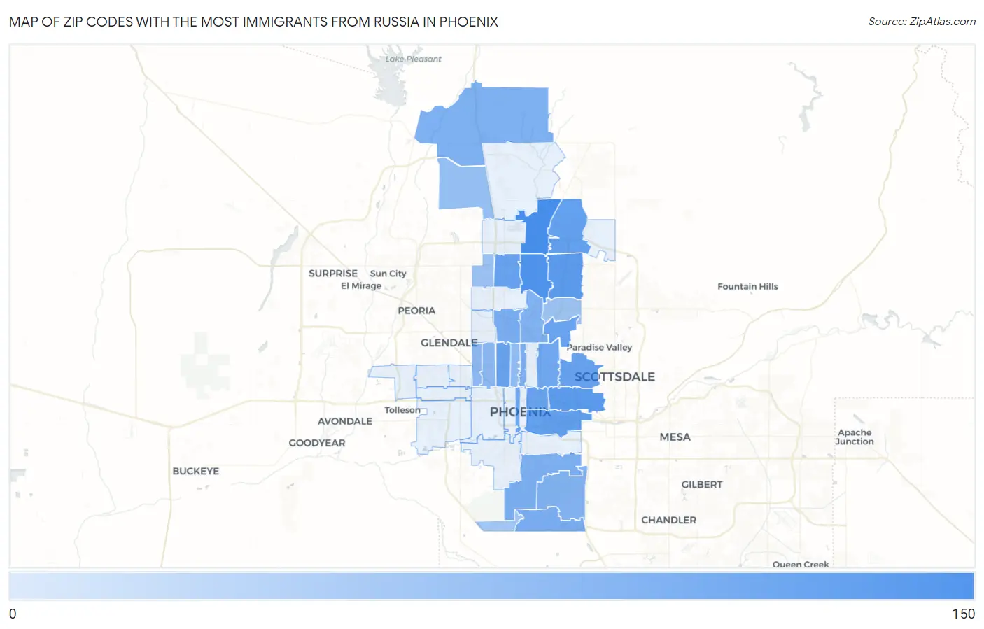 Zip Codes with the Most Immigrants from Russia in Phoenix Map
