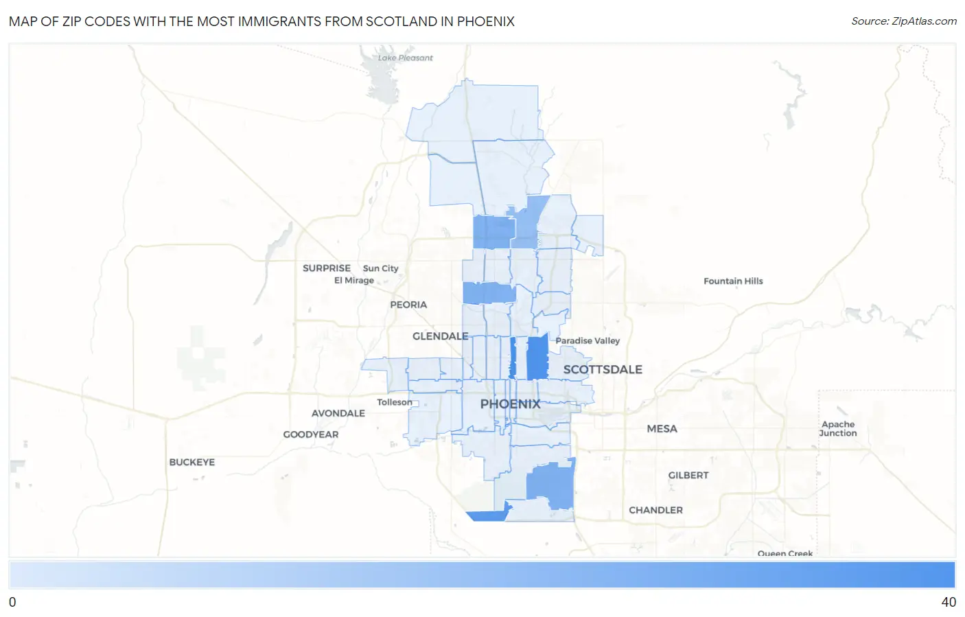 Zip Codes with the Most Immigrants from Scotland in Phoenix Map