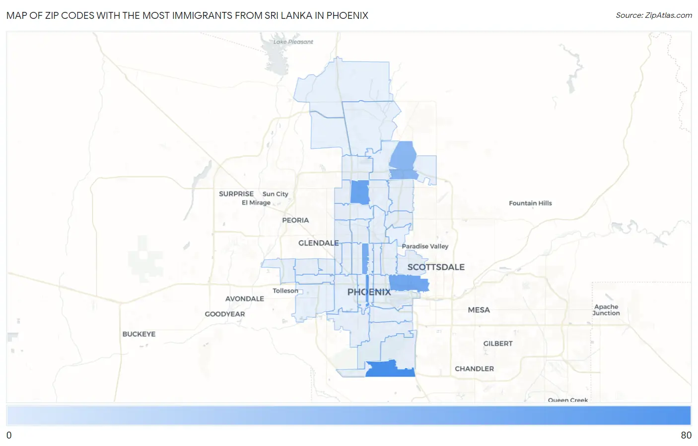 Zip Codes with the Most Immigrants from Sri Lanka in Phoenix Map