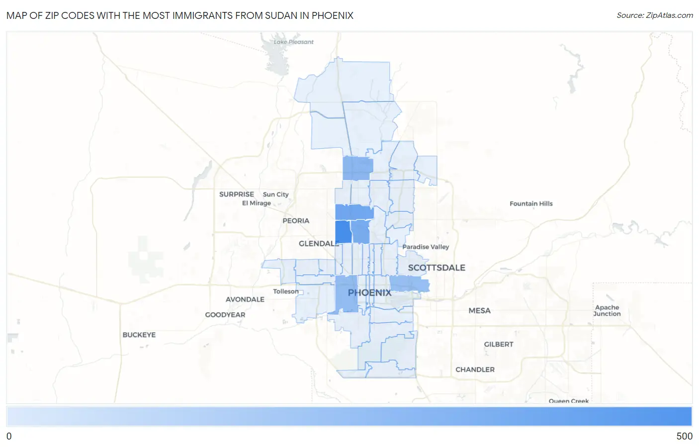 Zip Codes with the Most Immigrants from Sudan in Phoenix Map