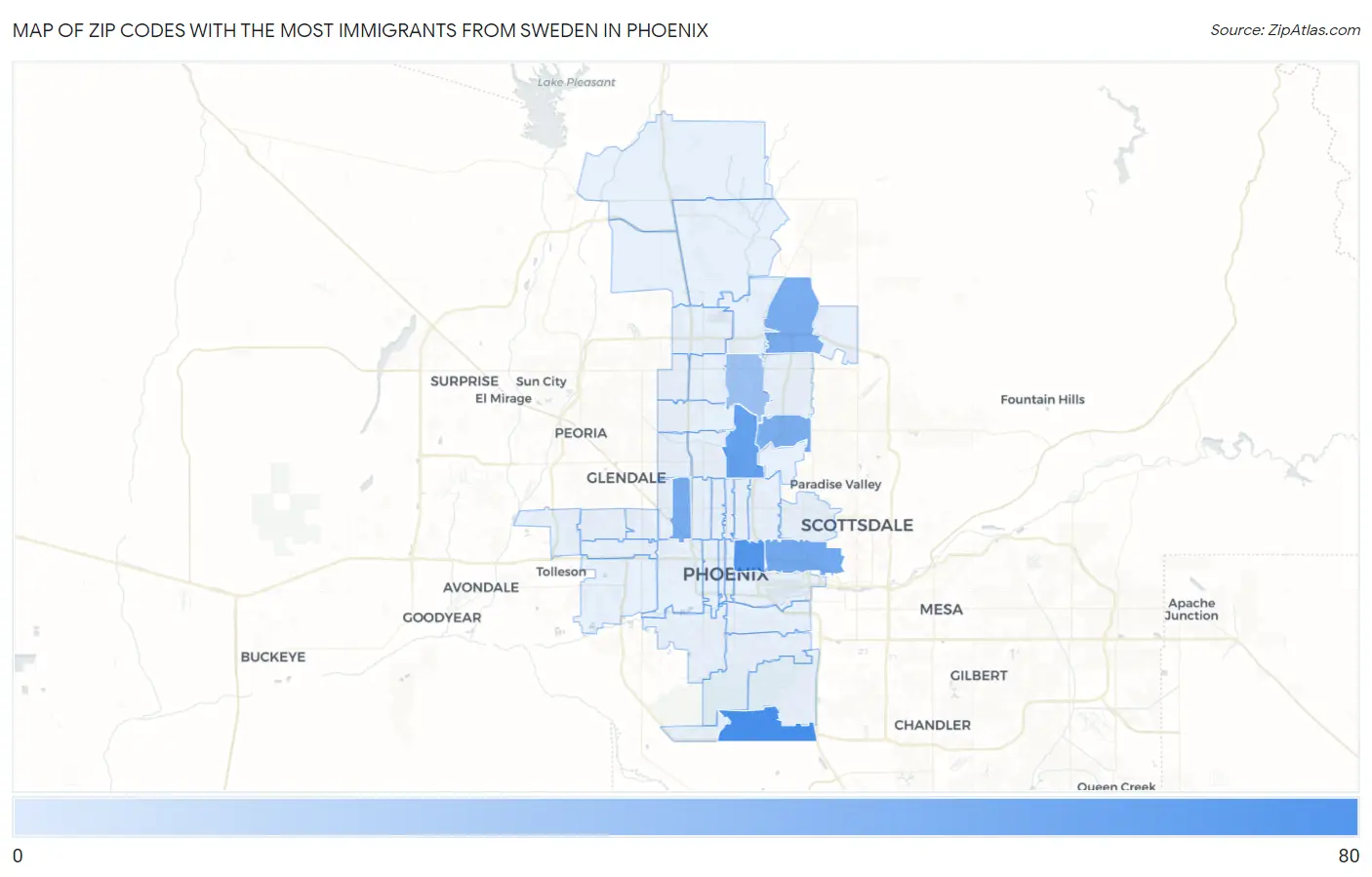 Zip Codes with the Most Immigrants from Sweden in Phoenix Map