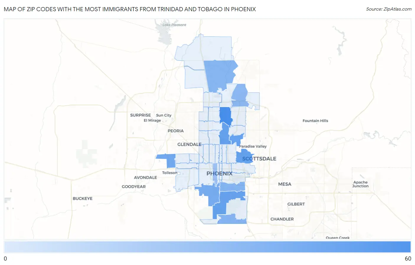 Zip Codes with the Most Immigrants from Trinidad and Tobago in Phoenix Map