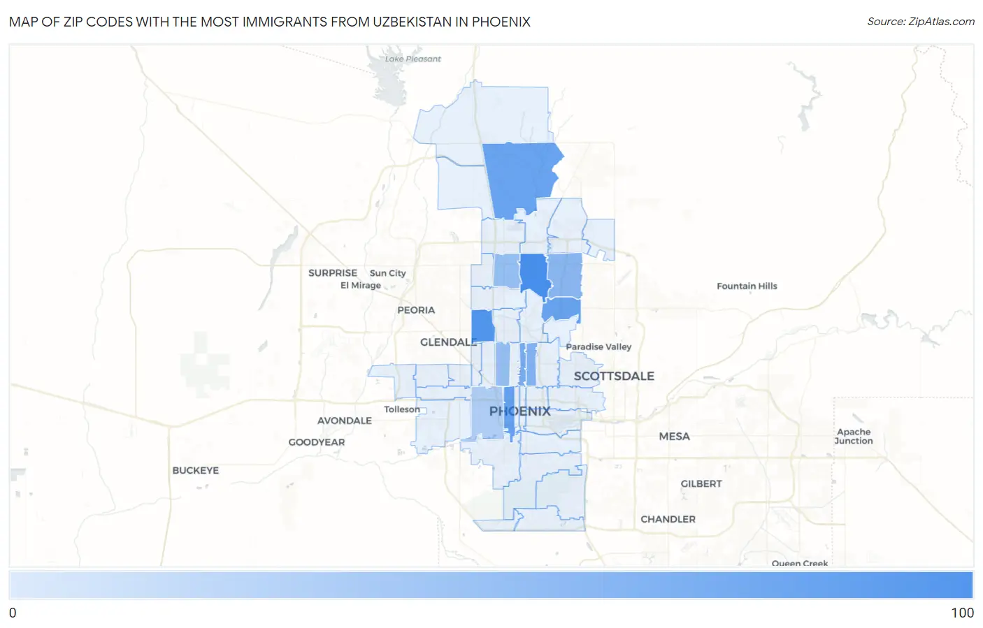 Zip Codes with the Most Immigrants from Uzbekistan in Phoenix Map