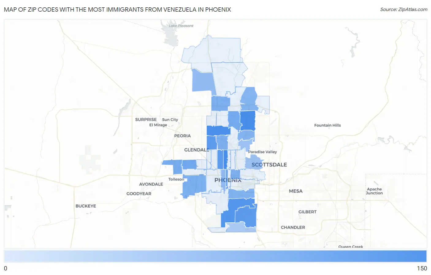 Zip Codes with the Most Immigrants from Venezuela in Phoenix Map