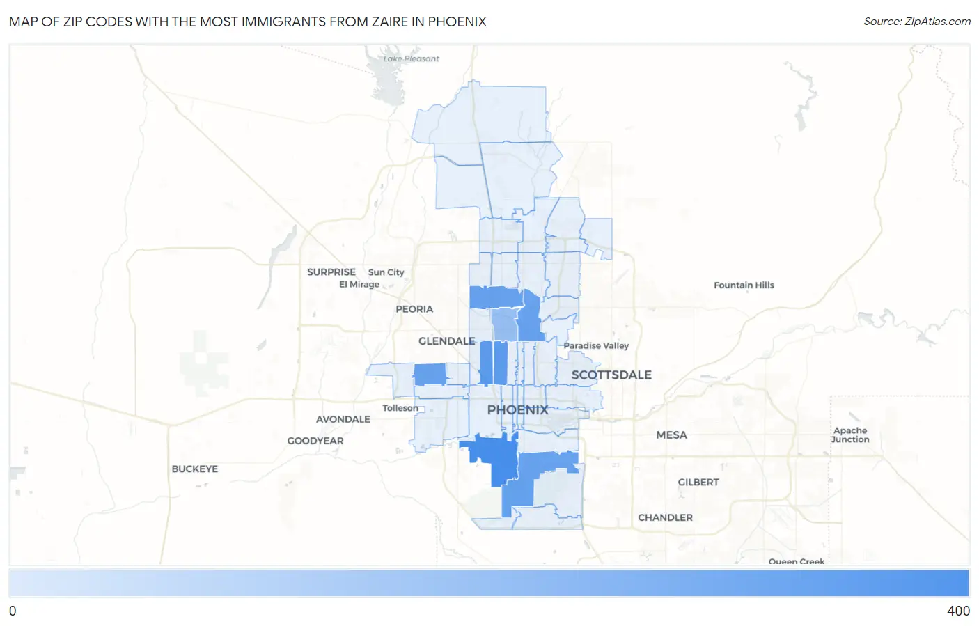 Zip Codes with the Most Immigrants from Zaire in Phoenix Map