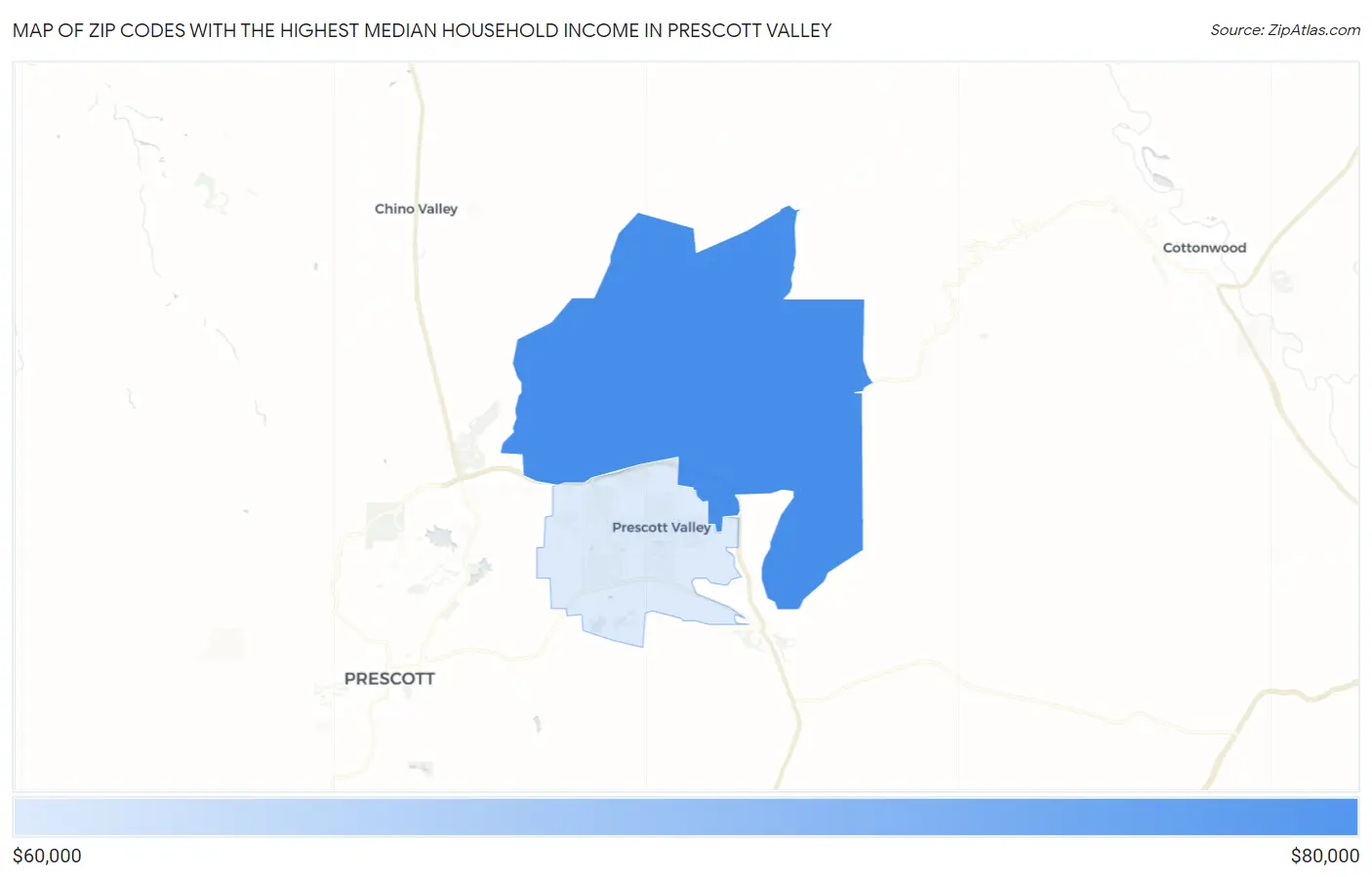 Zip Codes with the Highest Median Household Income in Prescott Valley Map