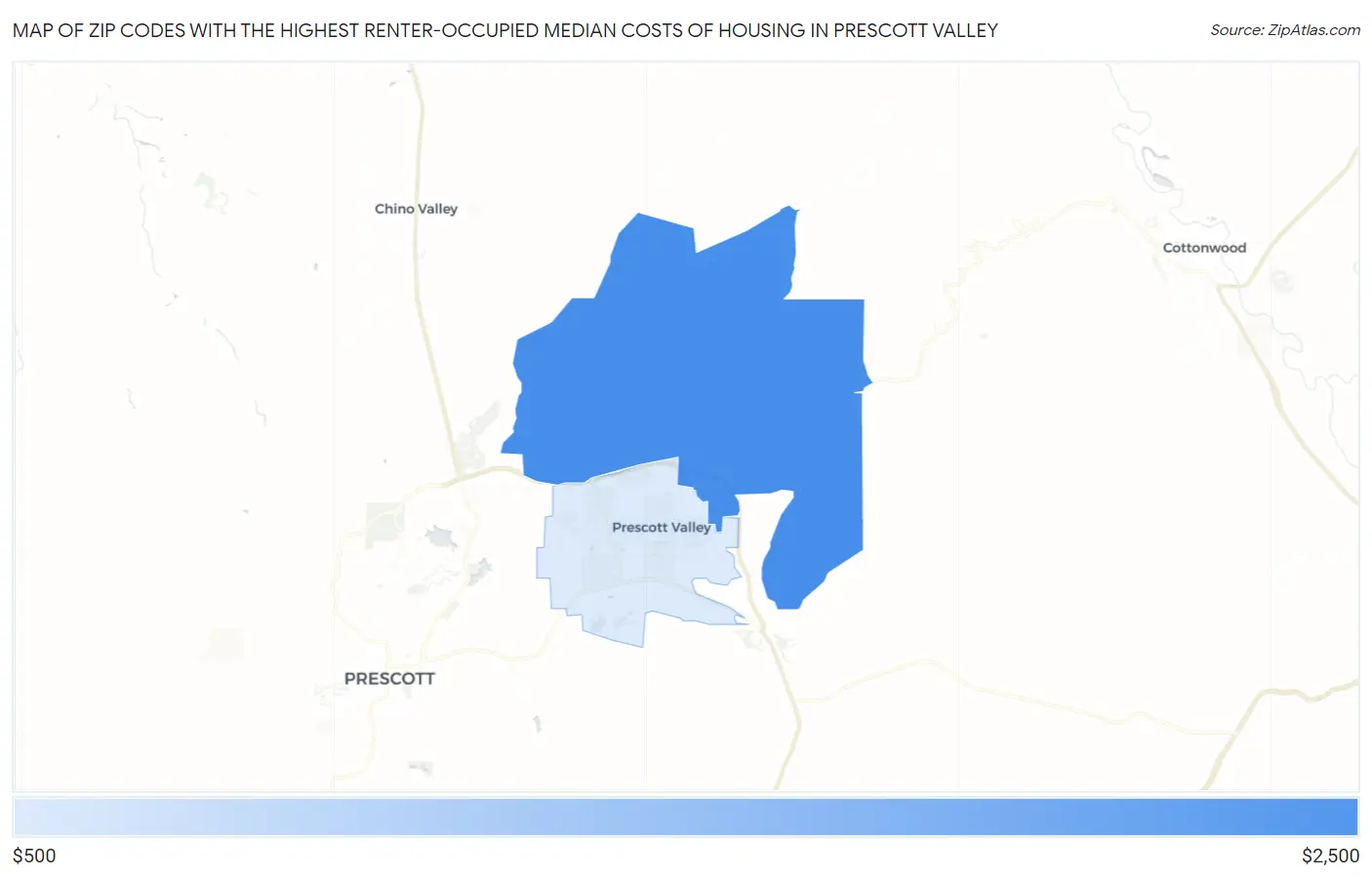Zip Codes with the Highest Renter-Occupied Median Costs of Housing in Prescott Valley Map